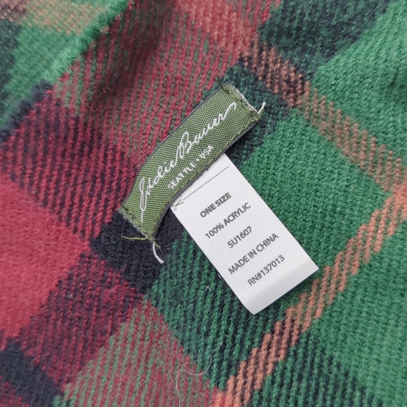 EDDIE BAUER Men's Checked Plaid Tartan Fringe Scarf - Picture 2 of 3
